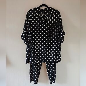 Natori black and white polka dot satin pajama set sz L (please read)